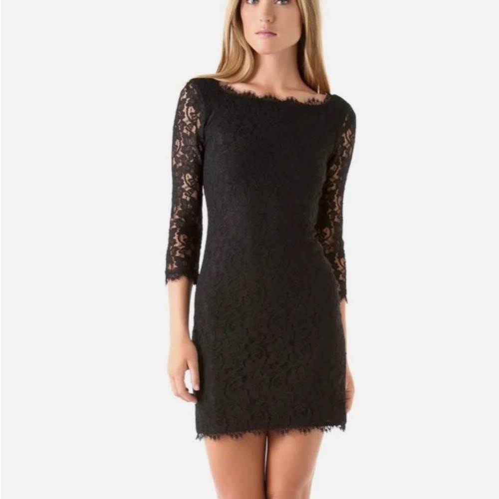 Diane Von Furstenberg Black Lace Mini Dress